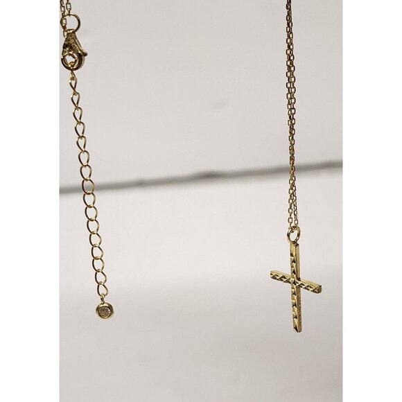 925 SILVER GOLD TONE DIAMOND CROSS PENDANT NECKLACE 16" CHINA - Picture 10 of 11